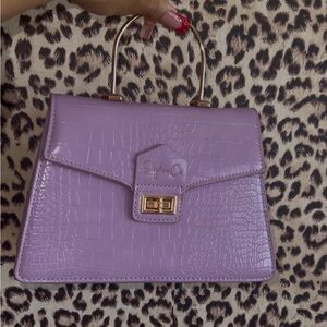 SAYLOR Croc-Embossed Lavender Top-Handle Satchel with Gold Hardware